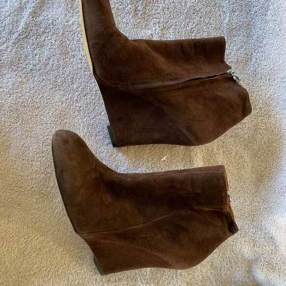 Sam Edelman Brown Suede Wedge Ankle Boots Size 8M Leather Zip Booties - Picture 4 of 8